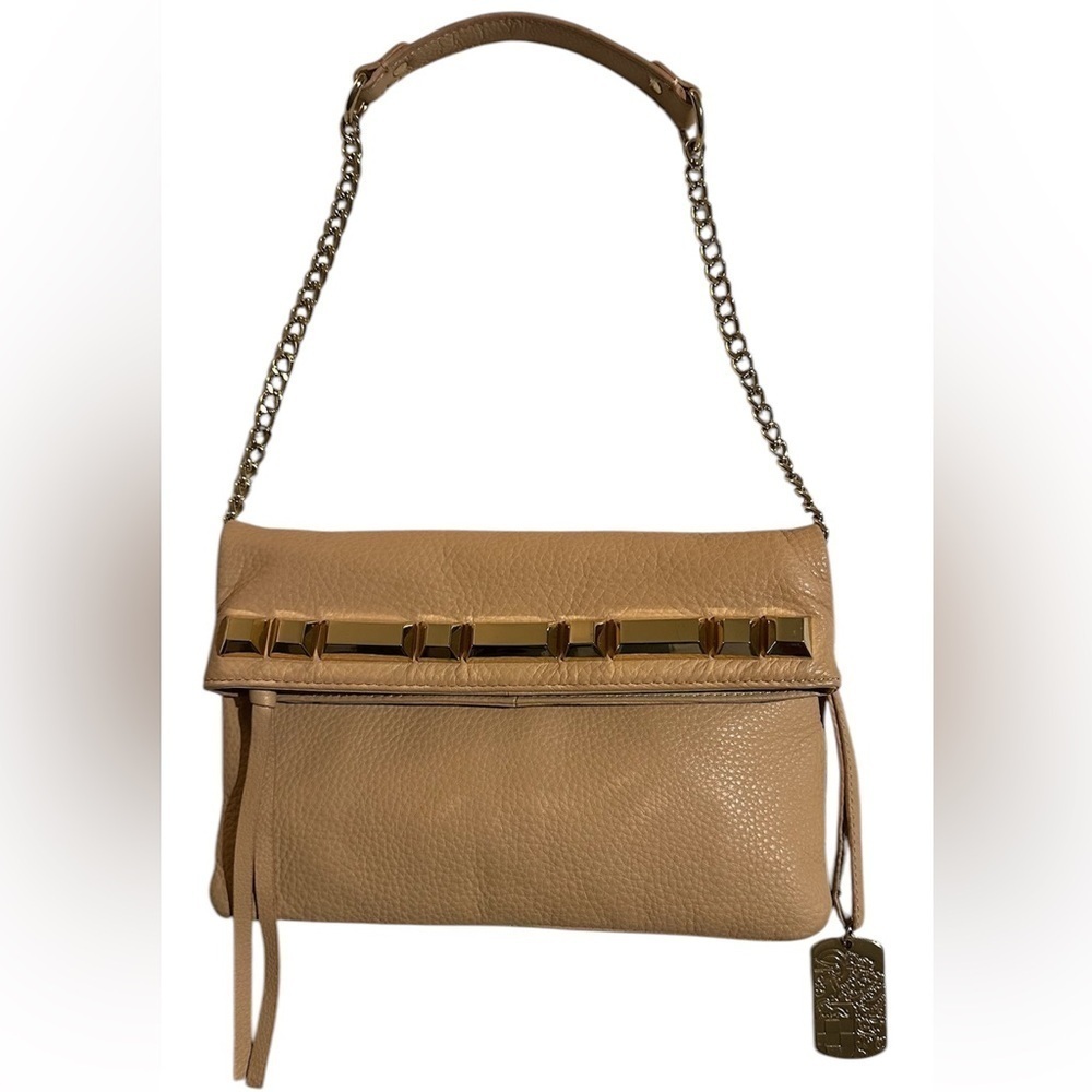 A Vince Camuto light taupe leather shoulder / clutch bag.